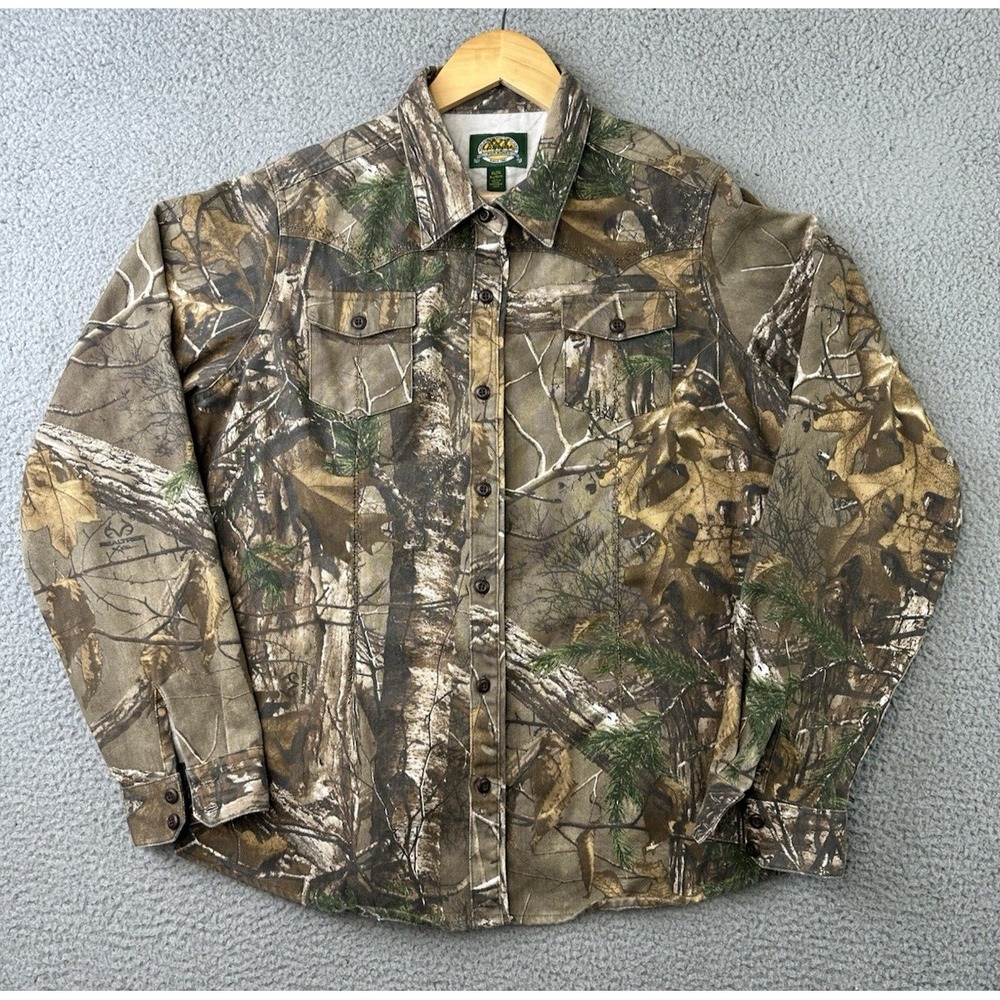 Cabelas Real Tree Camo Shirt Womens XL Multicolor Long Sleeve‎ Button Up Hunting